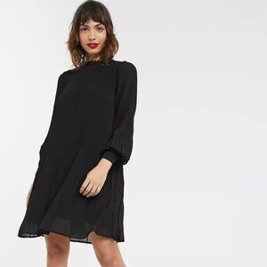 H&M Dress Long Sleeve Midi Elegant Black Pleated Size XXL
